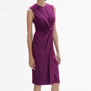 MM Lafleur Taylor Sleeveless Twist Knot Wrap Skirt Sheath Dress Plum Purple